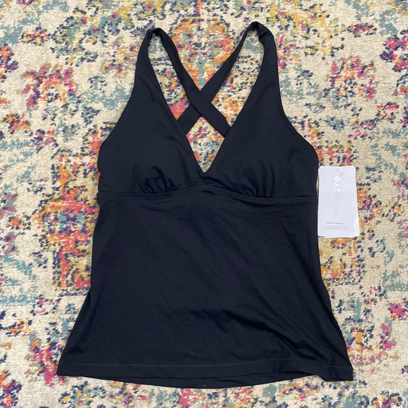 NWT athleta plunge tankini top medium large black A-C swim m l top bow tie back - Picture 5 of 14
